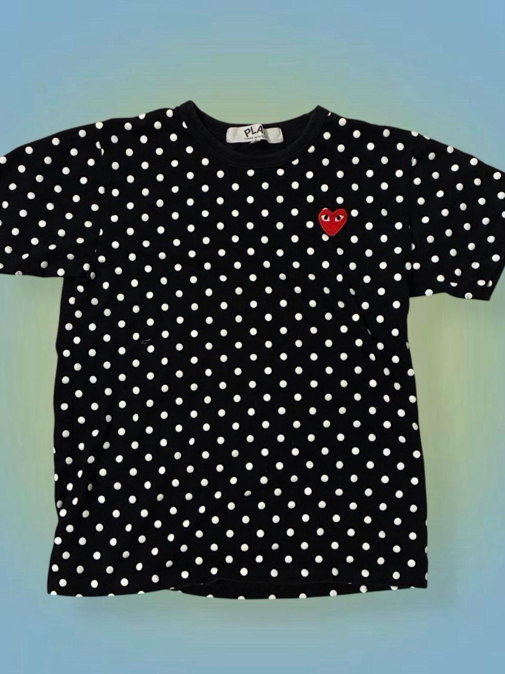 Comme des Garcons PLAY Black Polka Dot Tee with Red Heart